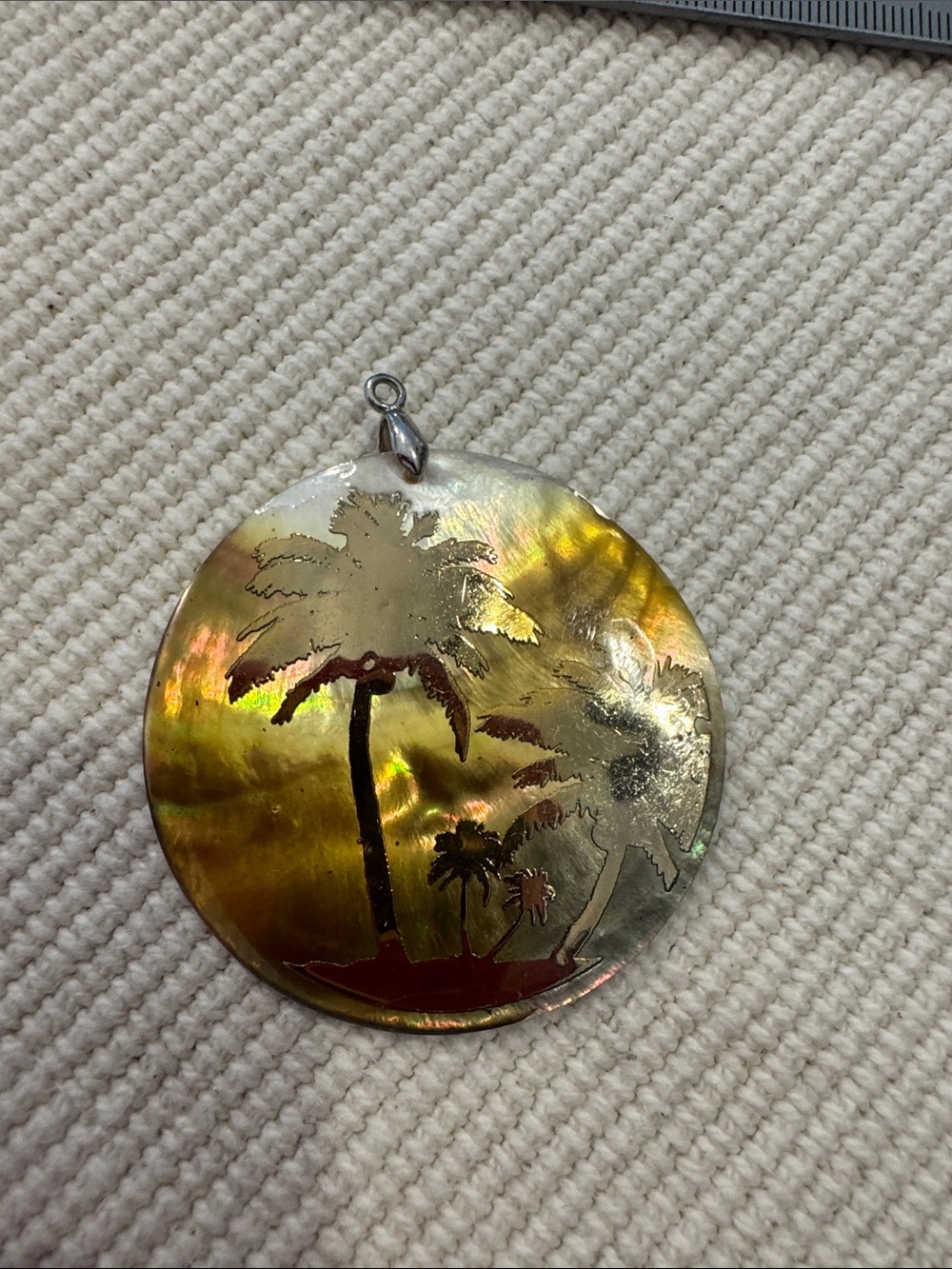 Mother-of-Pearl Palm Tree Pendant - Iridescent Gold Tones